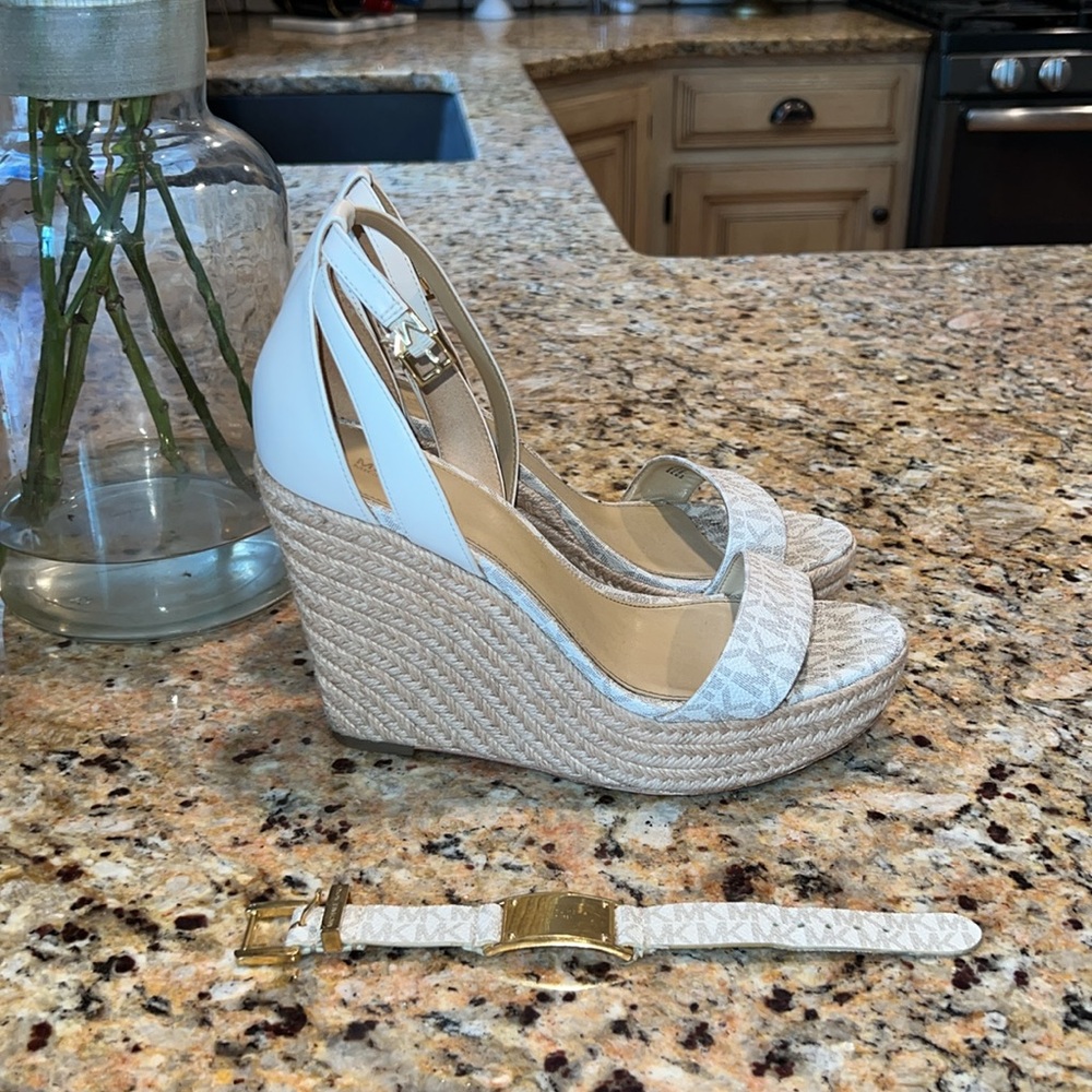 Michael Kors White and Tan Wedge Sandals with bracelet!